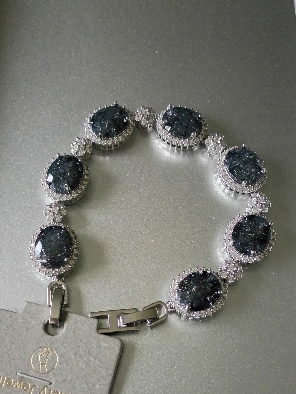 New Sparkling Graphite Oval Crystal Tennis Bracelet -